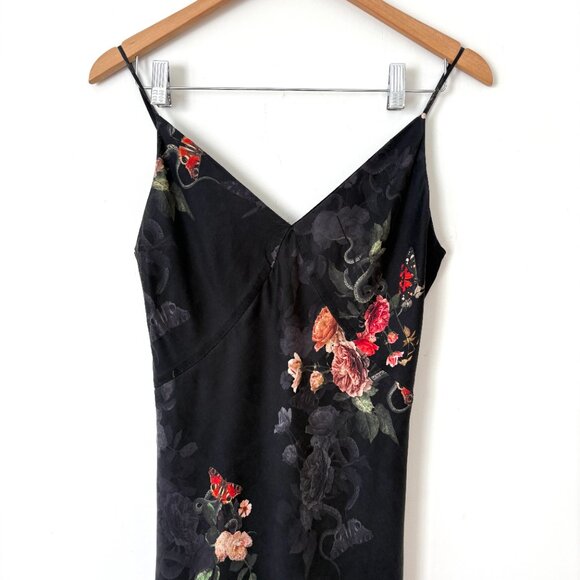 All Saints Melody Nancy Midi Dress Silk Blend Floral Sz 6 Cocktail Edgy Goth - Picture 5 of 13